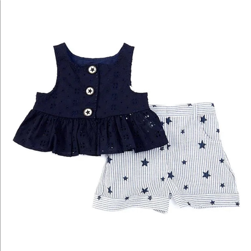 Pippa & Julie Americana Eyelet Peplum Tank & Stars-And-Stripe Shorts Set NWT